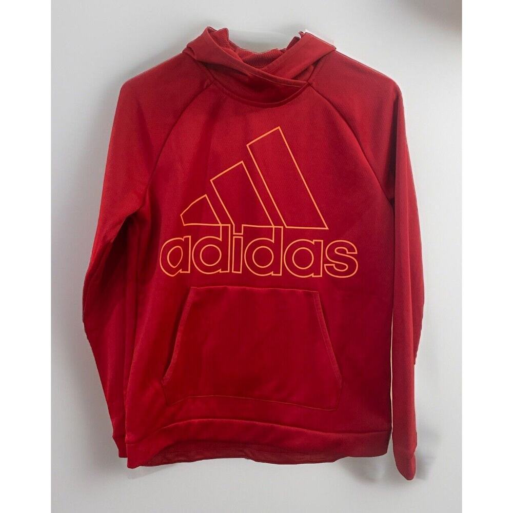 Adidas Climawarm Hoodie Mens Size S Small Red Orange Logo Hooded Sweatshirt EUC